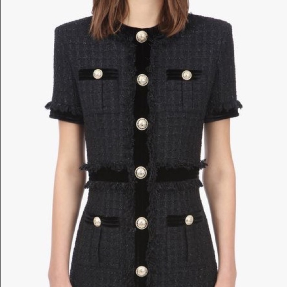 ❌SOLD❌ Balmain 38 Short iridescent black tweed dress - Picture 4 of 11